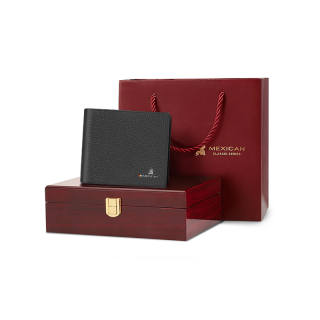 MEXICAN Litchi Grain Genuine Leather Wallet Men's Black