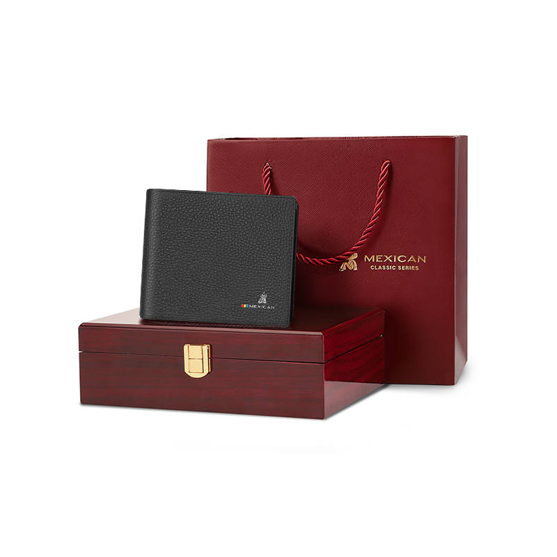 MEXICAN Litchi Grain Genuine Leather Wallet Men's Black