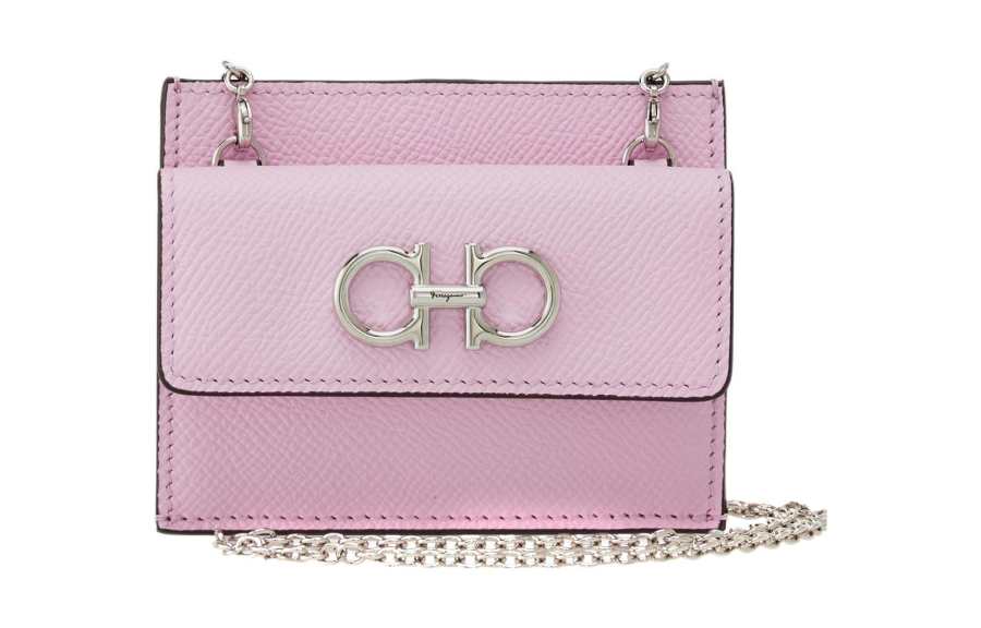 FERRAGAMO Hammered Texture Cow Leather Card Holder Women's Pink