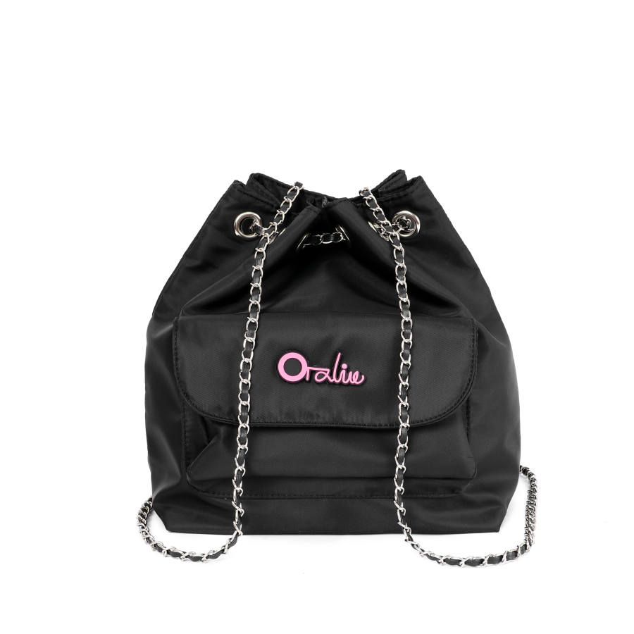 OTA Nylon Fabric Chain Crossbody Bag, Shoulder Bag, Backpack Medium Unisex Black