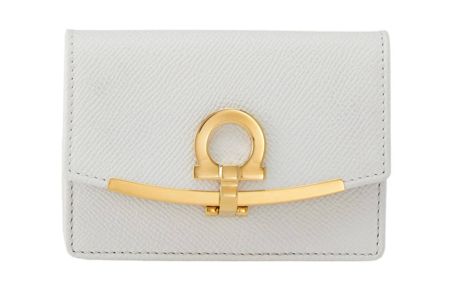 FERRAGAMO Hammered Texture Cow Leather Card Holder Women's White