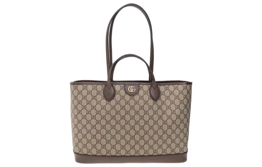 GUCCI Ophidia Leather Paneled Canvas Tote Bag, Shopping Bag, Handbag Medium Women's