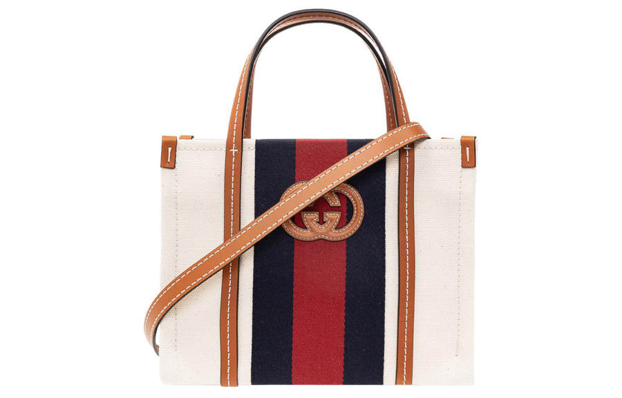GUCCI Interlocking Cotton With Canvas And Leather Trim Tote Bag, Shopping Bag, Handbag Mini Men's