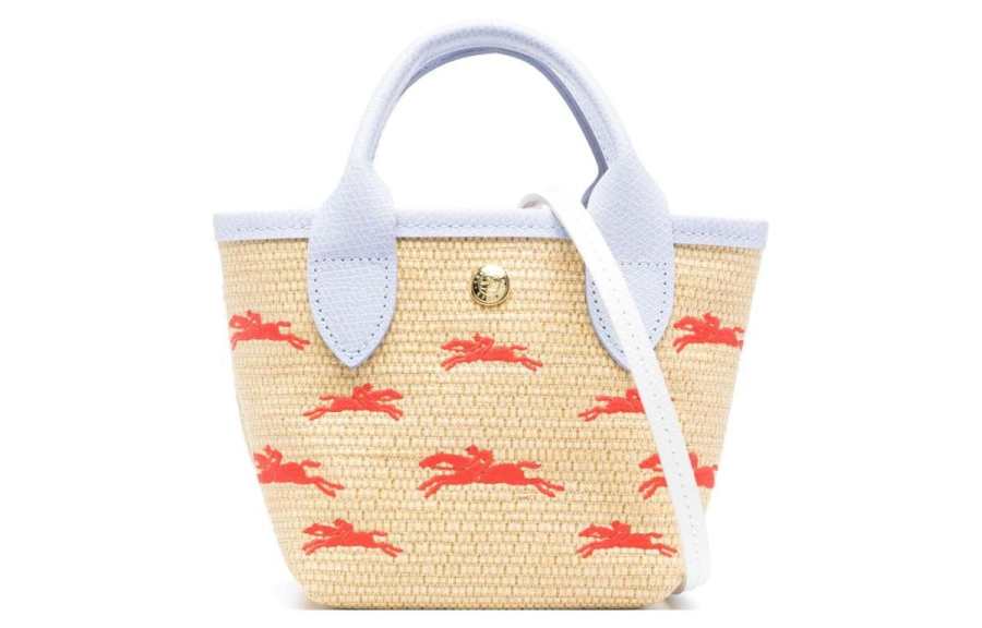 LONGCHAMP Le Panier Pliage Straw Woven With Leather Tote Bag, Shopping Bag, Handbag, Shoulder Bag, Crossbody Bag Mini