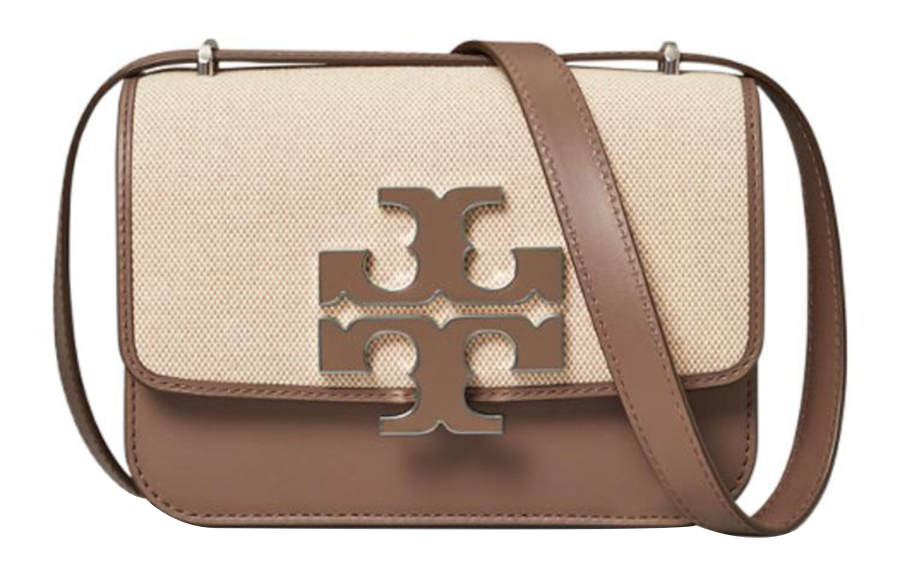 TORY BURCH Eleanor Leather Paneled Canvas Crossbody Bag, Shoulder Bag Small Women's