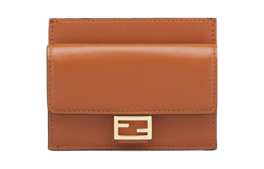 FENDI Baguette Leather Card Holder Card Holder Women's Brown