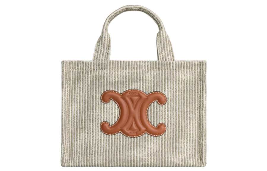 CELINE Cabas Thais Fabric Shopping Bag Handbag Small Women's Beige