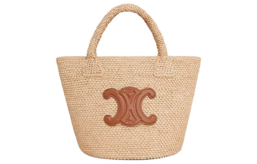 CELINE Triomphe Plant Material With Cow Leather Basket Bag Handbag Small Women's Natural