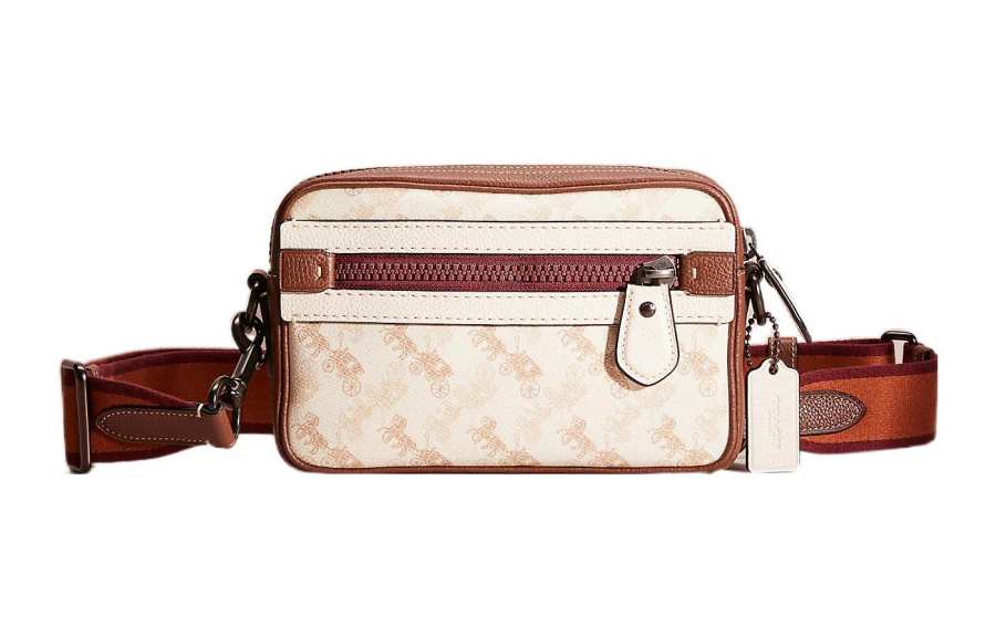 COACH Academy Canvas With Leather Camera Bag, Shoulder Bag Regular Women's White & Brown