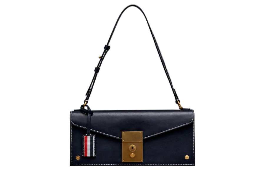 THOM BROWNE THOM BROWNE· Full grain Calf Leather Baguette Bag Handbag, Shoulder Bag Women's Marine Blue