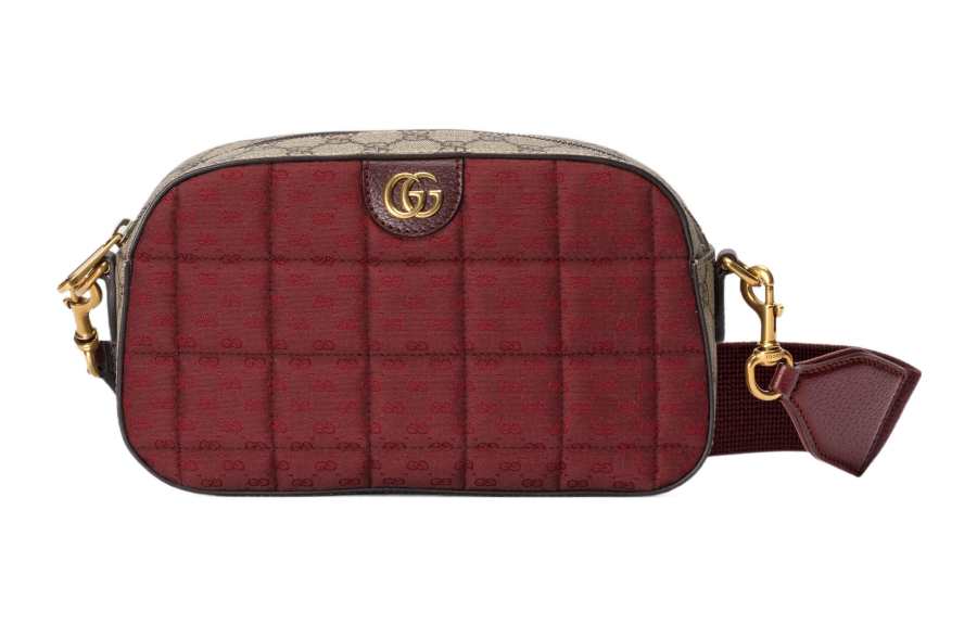 GUCCI Ophidia Canvas With Leather Crossbody Bag, Shoulder Bag Women's Red