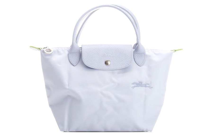 LONGCHAMP Le Pliage Green Cow Leather Trim Dumpling Bag Handbag Small Women's Light Blue