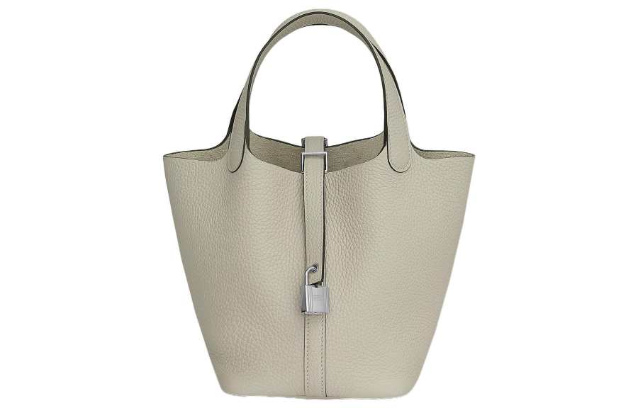 HERMES Picotin Lock Clemence Bullock Leather Basket Bag, Bucket Bag, Handbag 18 Women's Q1 Sauge Sage Green