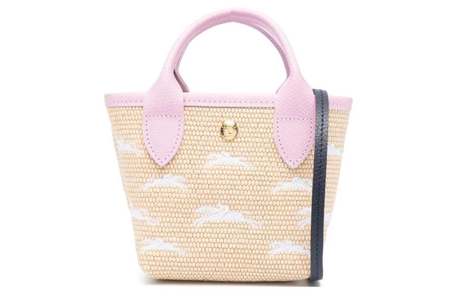LONGCHAMP Le Panier Pliage Cow Leather Handbag, Shoulder Bag, Crossbody Bag Mini Women's Beige & Pink