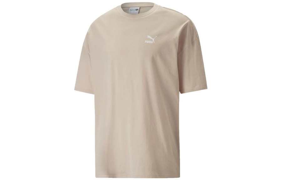 PUMA T Shirts Men's Brown Crew Neck Moderate Straight Fit
