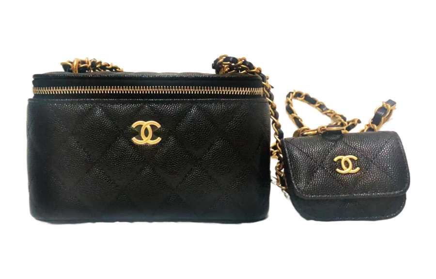 CHANEL Caviar Cow Leather Combo Bag, Long Box Bag, Shoulder Bag, Crossbody Bag Women's Black