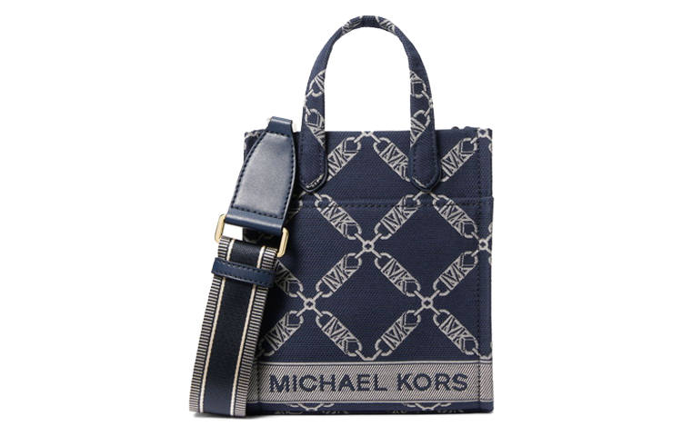 MICHAEL KORS Gigi Fabric+Artificial Leather Tote Bag, Shopping Bag, Crossbody Bag, Clutch Mini Women's Marine Blue