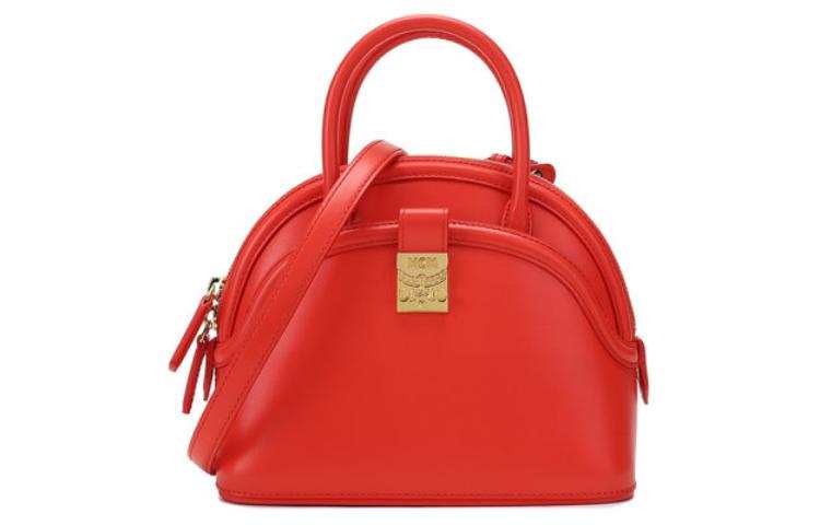 MCM Zip Closure Leather Dome Bag, Shoulder Bag, Crossbody Bag, Handbag Small Women's Red