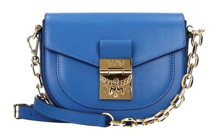 MCM Patricia Visetos Chain Leather Crossbody Bags Mini Women's Blue