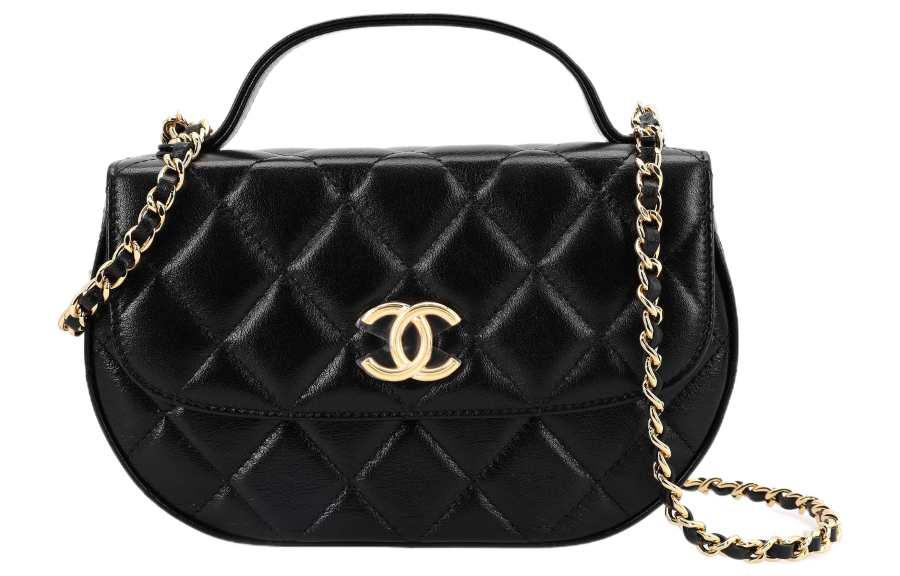 CHANEL Calfskin Messenger Bag, Crossbody Bag, Shoulder Bag Women's Black