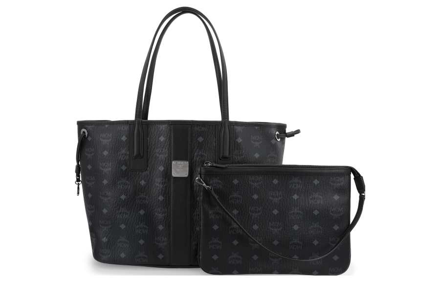 MCM Coated Canvas With Leather Combo Bag, Tote Bag, Shopping Bag, Handbag, Shoulder Bag Medium Women's Black