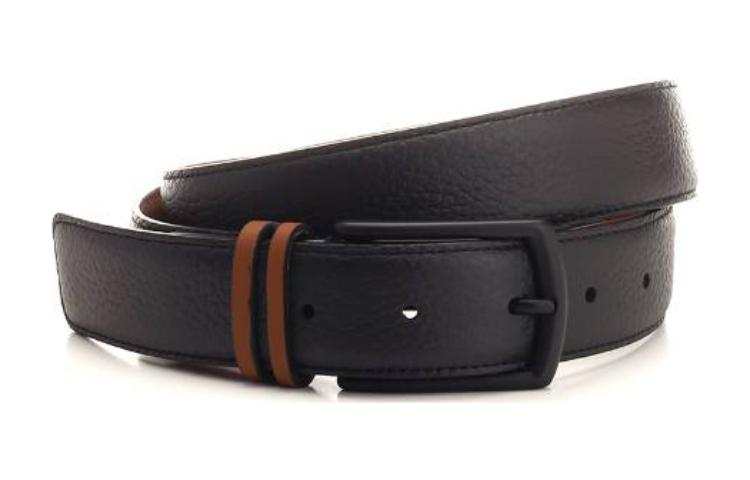 Ermenegildo Zegna Calfskin Leather Belts Men's Black Width 3.2cm