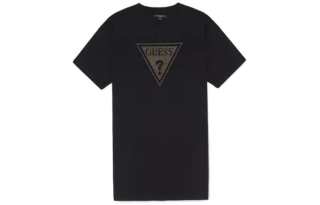 GUESS Slip Dresses Women's Graphite Black Crew Neck Moderate Short