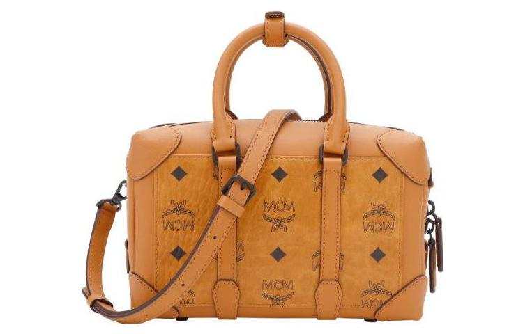 MCM Soft Berlin Visetos Coated Canvas Pillow Bag, Shoulder Bag, Crossbody Bag, Handbag Clutch Small Unisex Brown/Cognac