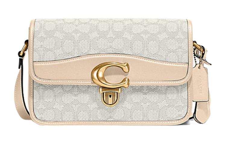 COACH COACH Studio Cow Leather With Textile Envelope Bag, Shoulder Bag Women's Ivory White