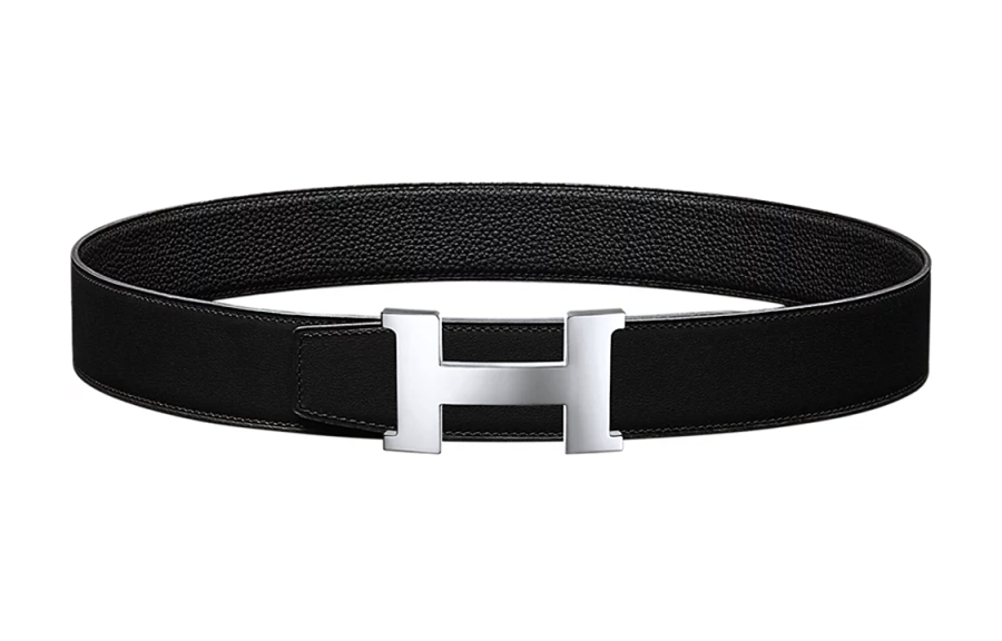 HERMES Palladium Plated Metal, Calfskin Leather Belts Men's Width 3.8cm