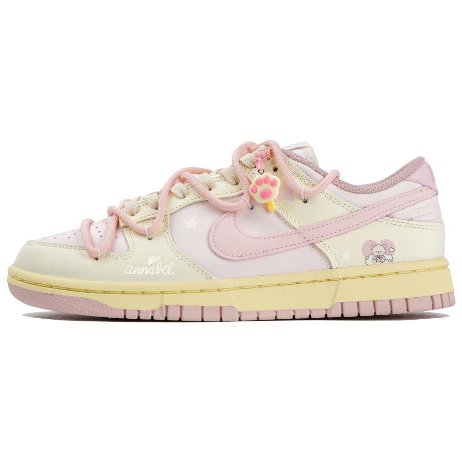 Nike Nike Dunk Low Pink Oxford Slip Resistant Abrasion Resistant Low top Skateboard Shoes Women's Yellow Pink