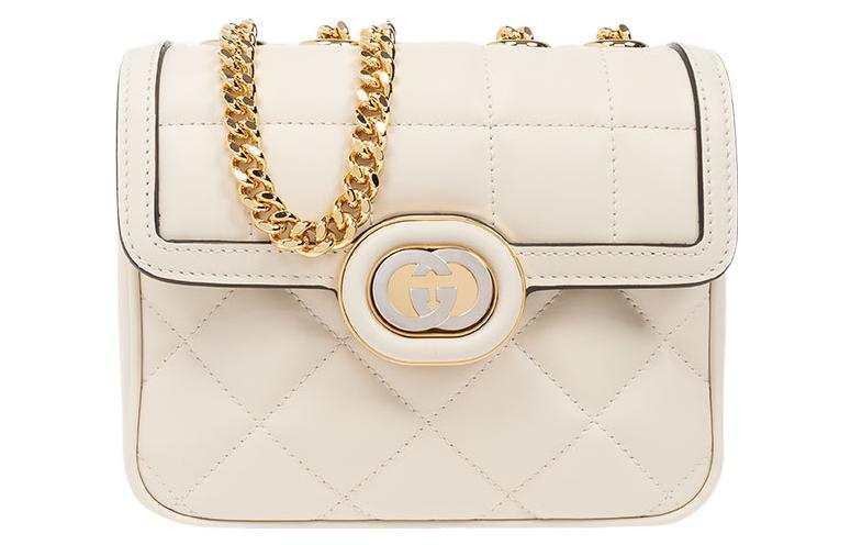 GUCCI Deco Leather Shoulder Bag Mini Women's White