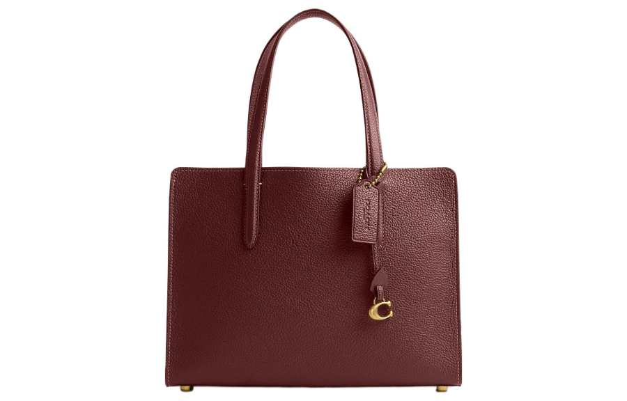 COACH Carter Pebbled Leather Tote Handbag Large Women's Brown Red