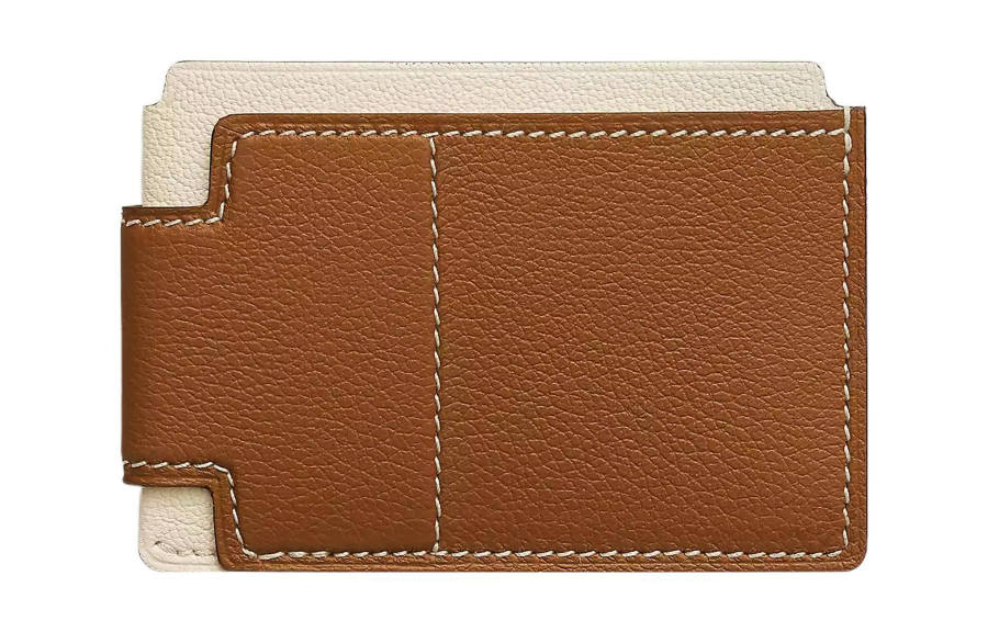 HERMES Evercolor Calfskin With Mysore Sheepskin Card Holder Women's Brown & White
