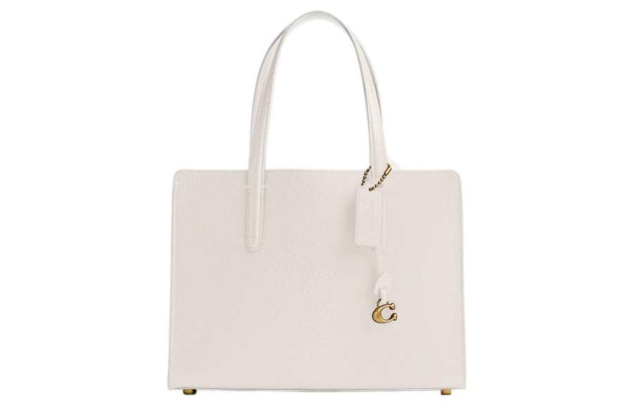 COACH Carter Pebbled Leather Tote Bag, Shopping Bag, Handbag Large Women's White