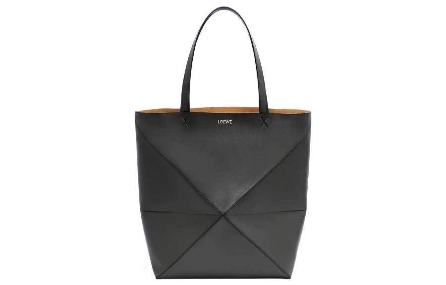 LOEWE Puzzle Fold Shiny Cow Leather Tote Bag, Shopping Bag, Handbag Large Men's Black