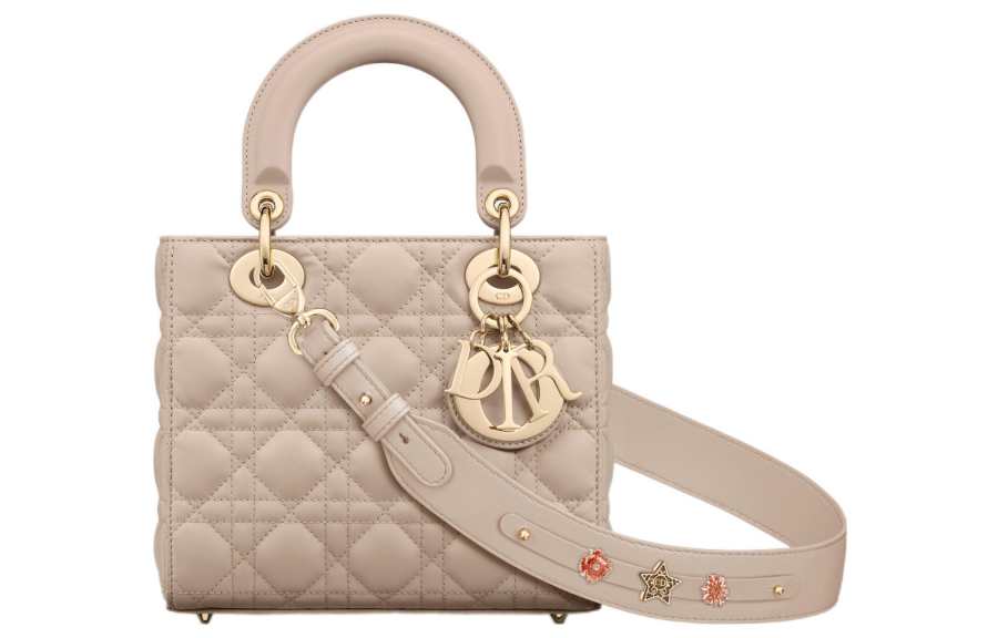 DIOR Lady Dior Lambskin Handbag, Shoulder Bag, Crossbody Bag, Handbag Small Women's Pink Beige