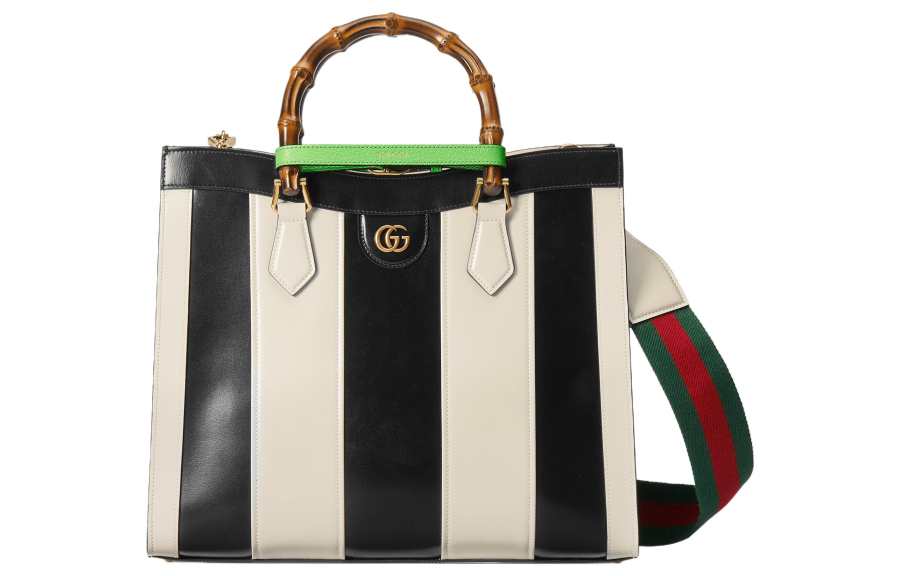 GUCCI Diana Leather Tote Bag, Shopping Bag, Handbag Medium Women's Black/White