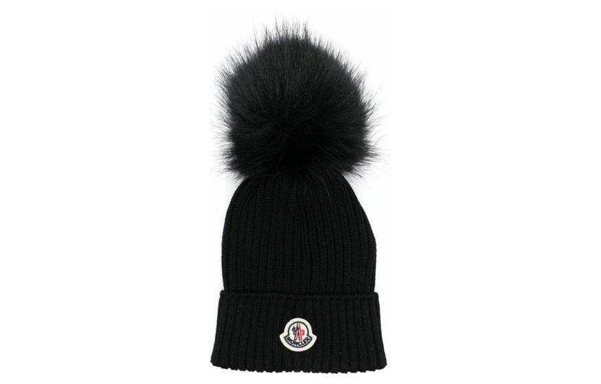 Moncler Moncler Enfant Logo Patch Ribbed Knitted Beanie