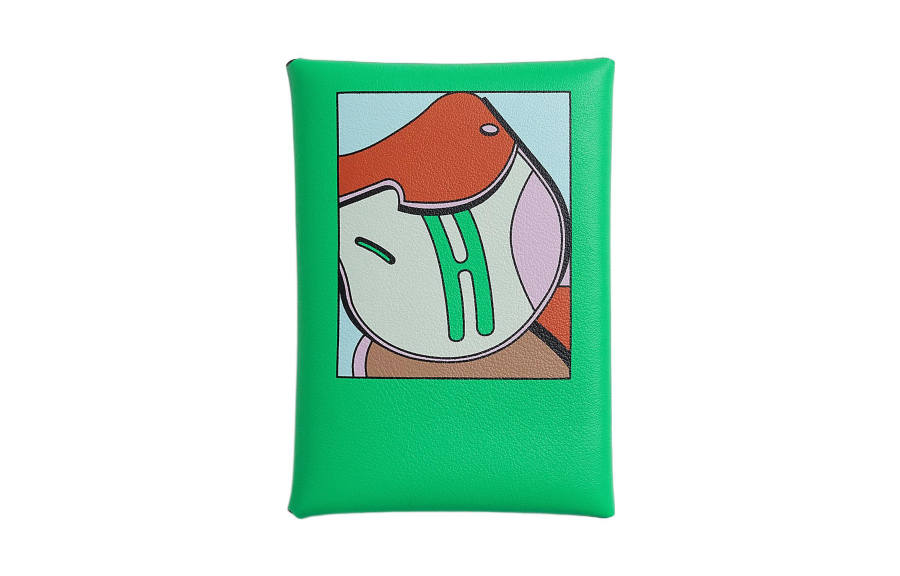 HERMES Calvi Swift Calfskin Card Holder Mini Women's Comic Green