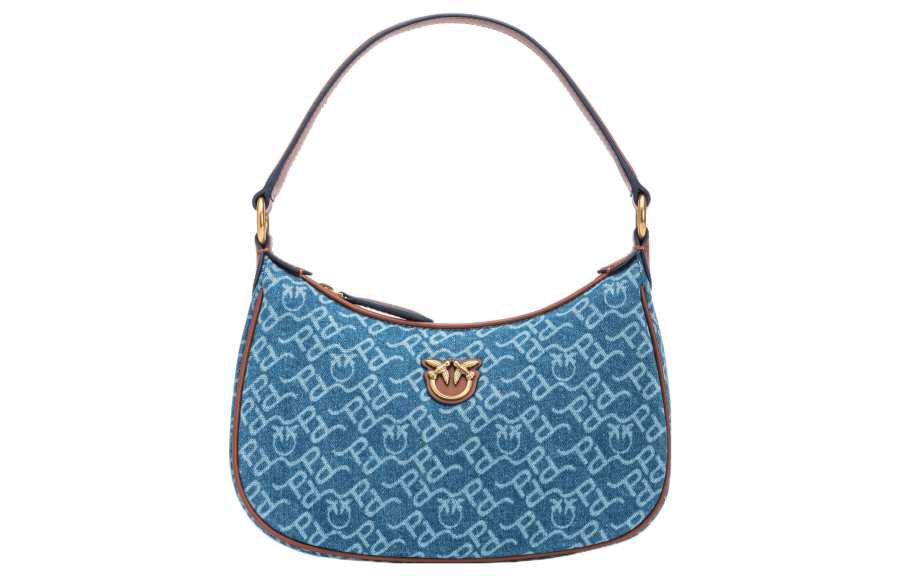 PINKO Cotton With Leather Shoulder Bag, Handbag, Shoulder Bag Women's Blue