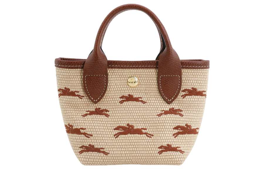 LONGCHAMP Le Panier Pliage Cow Leather Trim Shoulder Bag, Crossbody Bag, Handbag Mini Women's Beige & Brown