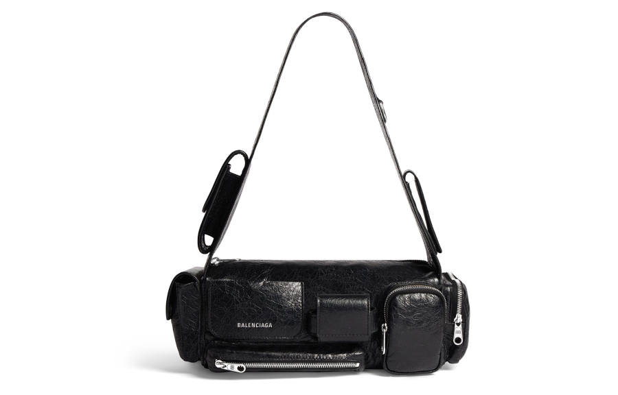 Balenciaga Superbusy Fine Grained Sheepskin With Fabric Handbag, Shoulder Bag Mini Women's Black