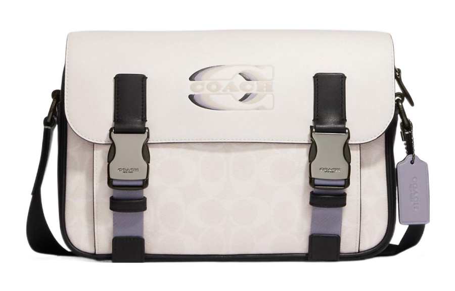 COACH Track Cow Leather Messenger Bag, Shoulder Bag, Crossbody Bag Large Unisex White