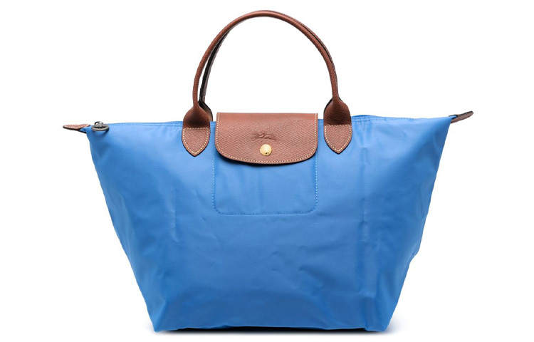 LONGCHAMP Le Pliage Cow Leather Trim Dumpling Bag Handbag Travel Bag Medium Women's Diamond Blue