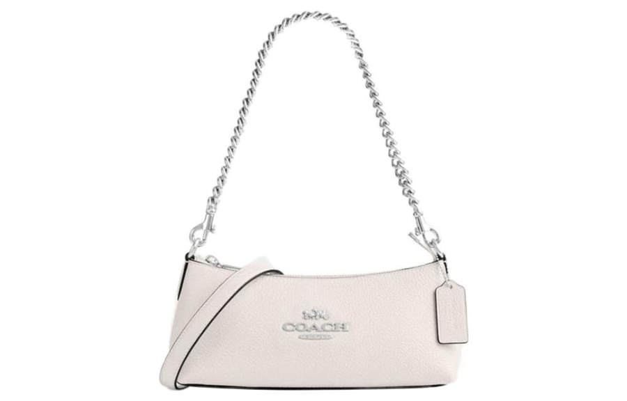 COACH Charlotte Grain Leather Shoulder Bag, Portable Crossbody Bag Women's White