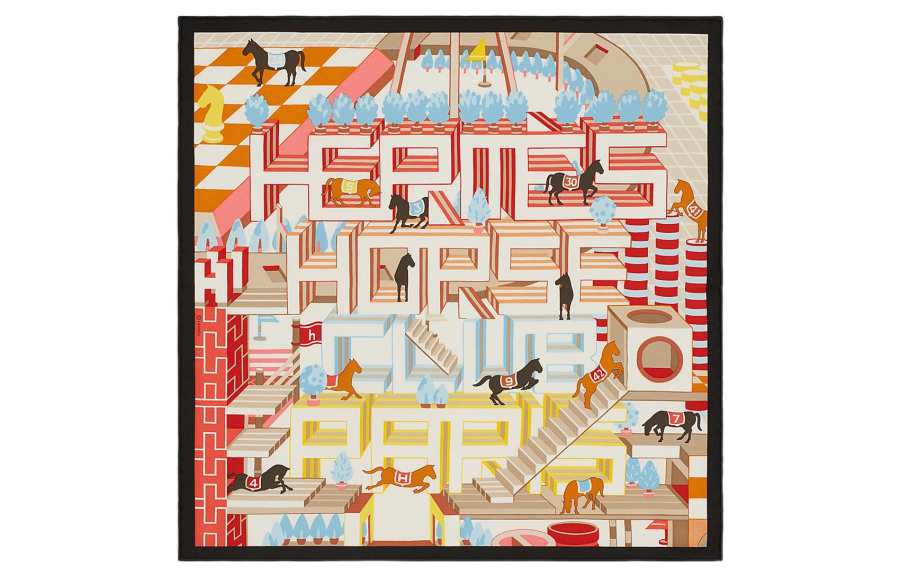 HERMES Hermès Pre Owned Equestrian Horses Silk Scarf
