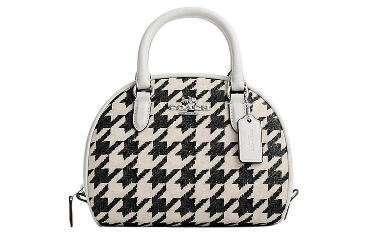 COACH Sydney Coated Canvas With Leather Dome Bag, Shoulder Bag, Crossbody Bag, Handbag Small Women's Black White