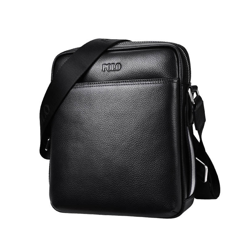 POLO Cow Leather Men's Crossbody Bag Medium Men's Black