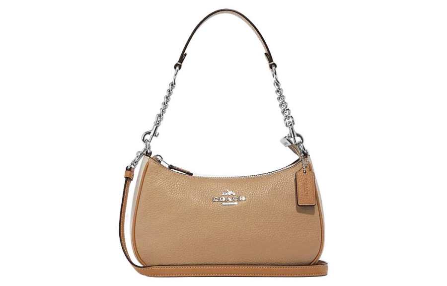 COACH Teri Refined Pebble Leather Shoulder Bag, Crossbody Bag Medium Women's Beige Yellow
